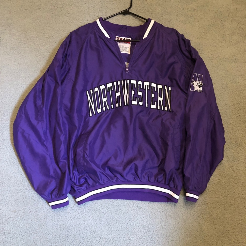 Vtg 90s Northwestern Wildcats Windbreaker Quarter Zip Jacket Purple Mens L